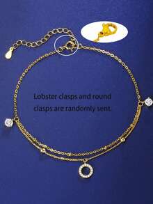 1pc Minimalist Luxurious Double Layered Geometric Circle Rhinestone Anklet, Suitable For Valentine's Day And Daily Wear - Yellow Gold - View 5