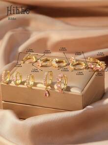 Hihho 10 件/套（配优雅白色礼盒）简约金色心形和花朵形耳环，非常适合女孩的日常装扮和情人节礼物 - 金黃色 - 查看 8