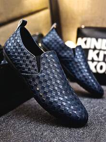 Men's Slip-On Soft Bottom Loafers, Lightweight Luxury Breathable Casual Moccasins, Navy Blue Boat Shoes - Blue - View 1