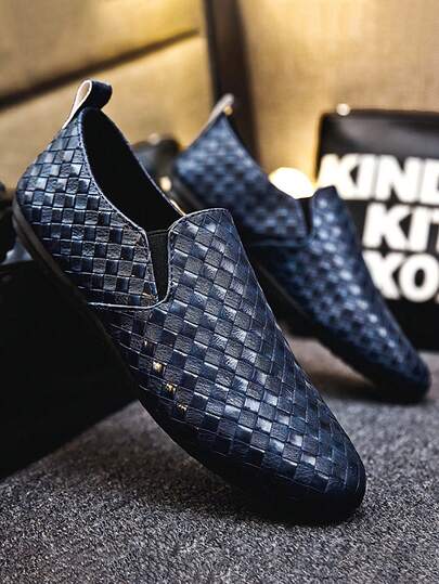 Men's Slip-On Soft Bottom Loafers, Lightweight Luxury Breathable Casual Moccasins, Navy Blue Boat Shoes