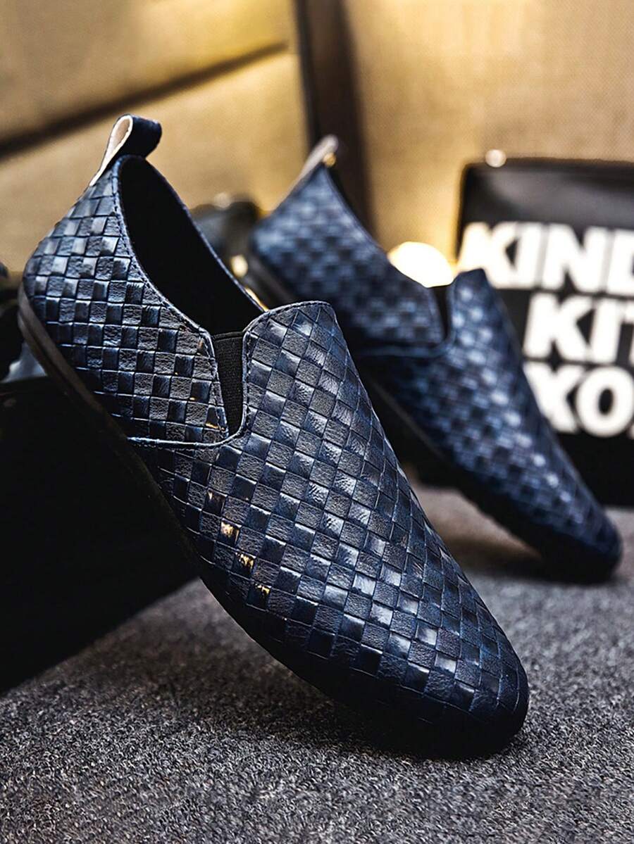 Men's Slip-On Soft Bottom Loafers, Lightweight Luxury Breathable Casual Moccasins, Navy Blue Boat Shoes - Blue - View 1