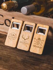 Customized Wooden Bottle Opener, Can Customize Text, 8 Styles, Personalized Engraved Beer Bottle Opener, Wooden Bottle Opener, Boyfriend Gift, Bottle Opener Keychain, Gift For Him, Birthday Gift, Groomsman Gift - Multicolor - View 2