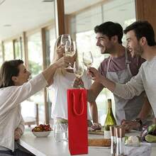 5/10/20个装葡萄酒瓶手提袋，葡萄酒瓶礼品袋，带提手的纸质礼品袋，感谢袋，结婚纪念日生日圣诞节新年情人节派对用品（红色） - 彩色 - 查看 9