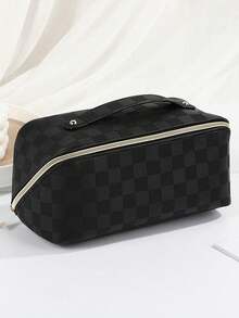 1pc PU Leather Travel Makeup Bag, Cosmetic Storage Pouch, Toiletry Organizer Bag For Skincare, Makeup, Brushes, Powder, Lipstick, Suitable For Beach, School, Bathroom, Holidays, Valentine's Day, Christmas Gifts For Mom, Family, Friends, Students, Essential For Autumn Travel - Brown - View 11