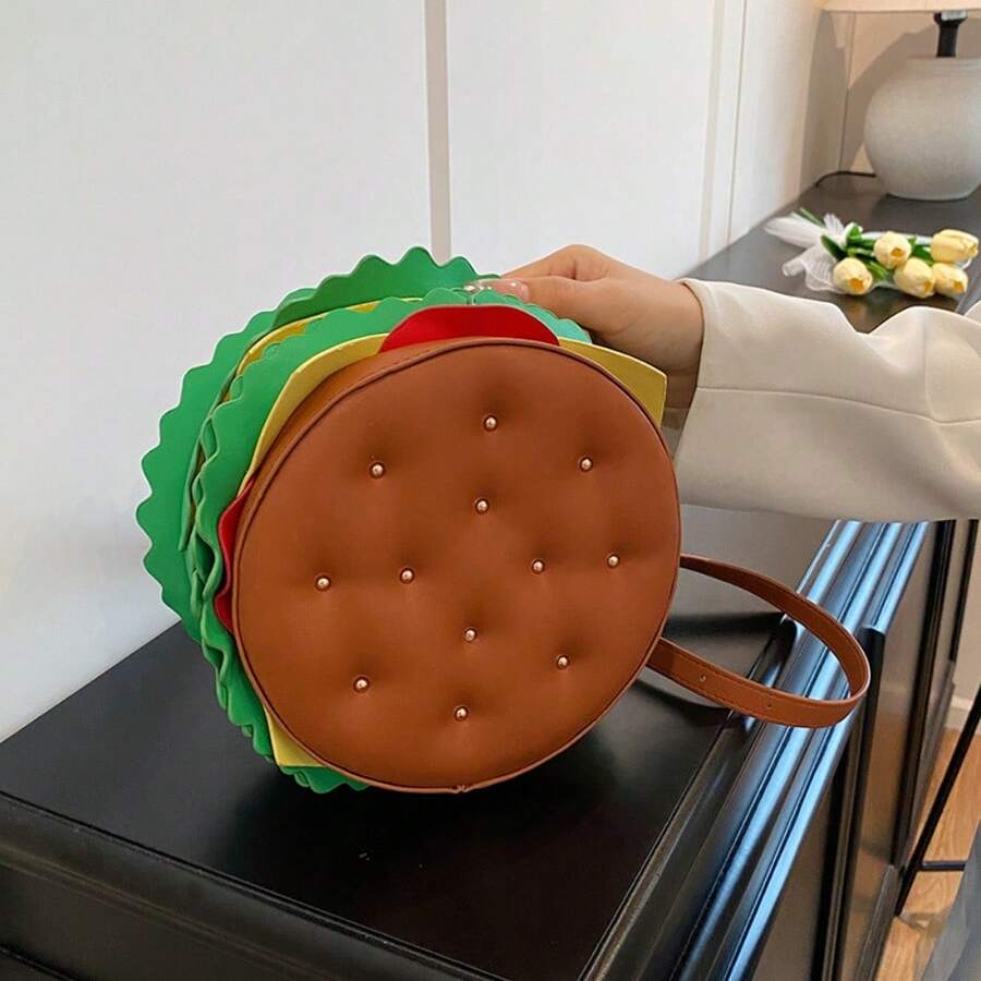 Creative Burger Shape Crossbody Bag, Fun Themed Handbag - Khaki - View 1
