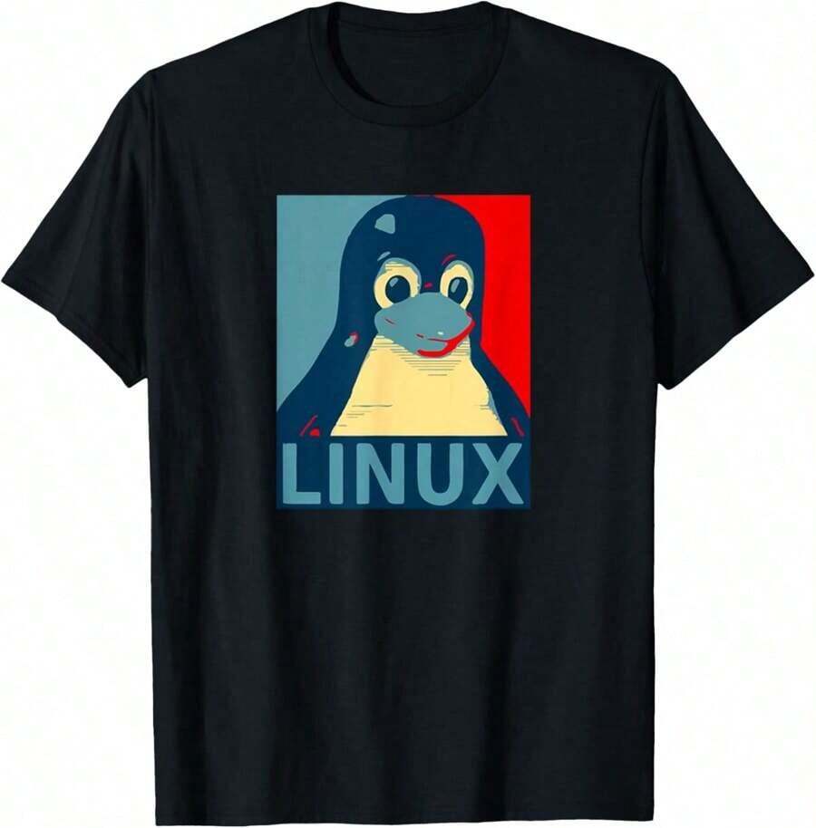 Camiseta de diseño gráfico Linux Tux Penguin - Negro - Ver 1