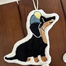 1 Piece Embroidered Cute Cartoon Dachshund Dog Hand Towel Coral Fleece Material Hangable Washable Cartoon Design Suitable Kitchen, Bathroom, Dormitory, Outdoor, And More Thickened Absorbent Towel - Chó dachshund đội mũ xanh màu cà phê - Xem 4