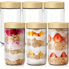 Frascos de Vidrio Herméticos 6 pcs con Tapa 10 16 24 oz 300 480 720 ml para Alimentos - Incluye Etiquetas - Ideal para Café Especias Azúcar Avena Té Yogur Granos (6 pcs-720ml) - 6 piezas 720 ml - Ver 1