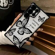 1件装蕾丝蝴蝶镜头保护套，奢华时尚防震气囊手机壳，兼容苹果6/7/8/X/XS/XR/11/12/13/14/15/16/16E/17/17PM、三星Galaxy S22/23/24/25/S24 FE/S25 EDGE、A04/05/06/A14/A15/A16/A24/A25/A34、红米Note 7/8/9/10/11/12/13、红米9/10/12/13C - 黑色 - 查看 5