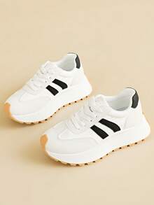 Nuevos tenis gruesos y abultados para mujeres, con aumento de altura, suela gruesa, zapatos deportivos casuales de bloques de color, para primavera/verano - Blanco - Ver 3