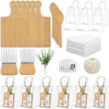 55 Piezas-6 Sets de Tablas de Quesos de Bambú con Cucharas Tenedores Espátulas Toallas a Cuadros Tarjetas de Agradecimiento y Bolsas de Regalo Ideal para Baby Shower Bodas y Regalos de Cumpleaños - como en la foto - Ver 1