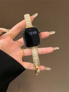 Elegant Apple-Themed Diamond Bracelet Watch Band With Secure Two-Step Clasp | Sparkling Zirconia & Cute Apple Charm, Compatible With Apple Watch Ultra/SE/Series 11/10/9/8/7/6/5/4/3/2/1 | Adjustable Fit For 38mm 40mm 41mm 42mm 44mm 45mm 46mm 49mm