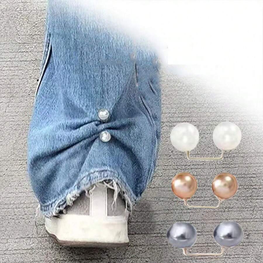 2/6PCS Pearl Multi-Functional Clothing Clips - Jeans Ankle Buckle Chest Anti-Exposure Pin Pants Length Adjuster Anti-Stepping Slipper Buckle | Hot Seller Premium Clothing Accessories - Multicolor - View 1
