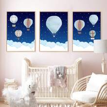 1pc Canvas Wall Art, Hot Air Balloon Theme Nursery Artwork_Dreamy Night Sky Watercolor Painting Framed Nursery Wall Art Girl Nursery Wall Decor, Baby Girl Baby Boy Girl Bedroom Girl Nursery Wall Decor Painting, Baby Products Nursery Poster, Suitable For Children's Room Decor, Playroom Decor Waterproof. Children's Room Decor Nursery Decor, Daycare Decor, Kindergarten Decor, Boys' Room Decor - Multicolor - View 7