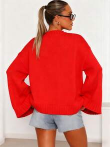 Women's Fashion Long Sleeve Knitted Sweater, Soft & Loose Fit, Autumn/Winter New Arrival Red - Red - View 6
