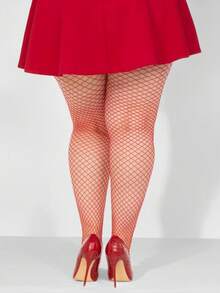 1 Pair Women's Sexy Red Fishnet Stockings, Seductive Pantyhose - Red - View 3