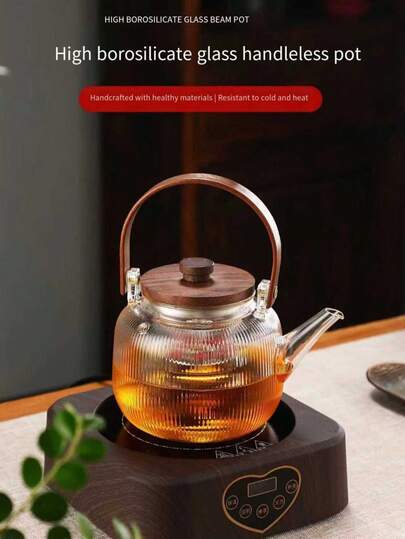 1 st ny Peachwood-spishäll med tjockt glaslock; 2025 års ny modell med handtag för varmvattenkokare; Kanna med dubbel användning, stor kapacitet, lämplig för dagligt te, tebryggning på kontoret, camping hemma och hotellbruk; mycket praktisk, perfekt present till högtiderna