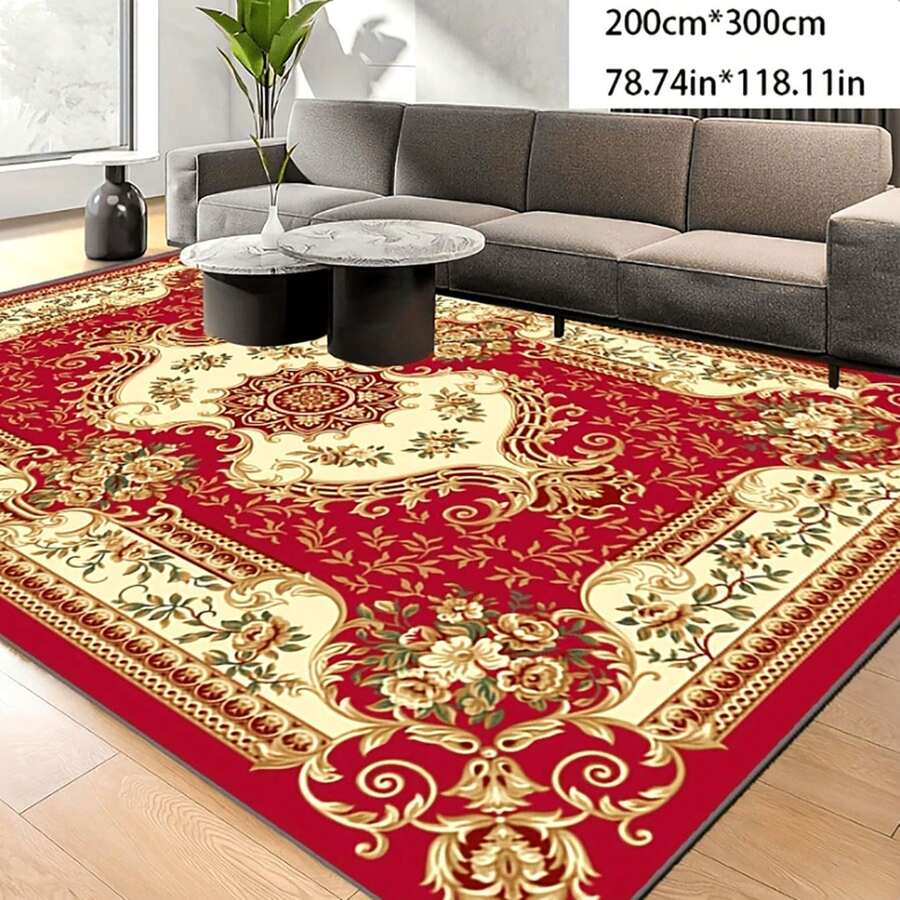 Tappeto da area in velluto di cristallo lavabile in lavatrice, motivo floreale vintage - Tappeto in poliestere antiscivolo per camera da letto, soggiorno, sala da pranzo, ufficio e stile country - Motivo rosso, disponibile in più misure - Rosso - Visualizzare 1