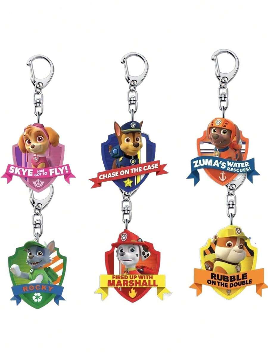 6pcs Cartoon Paw Patrol Plush Figures (, Rubble, Chase, Skye, Rocky, Zuma) Backpack Charms, Keychains, Decorations, Party Favors, Valentine's Day, Christmas Stocking Stuffers, Easter Gifts - Multicolor - View 1