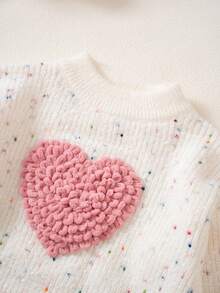 Suéter de manga larga con diseño de corazón y lunares de jaquard para niñas preadolescentes, otoño/invierno - Blanco - Ver 3