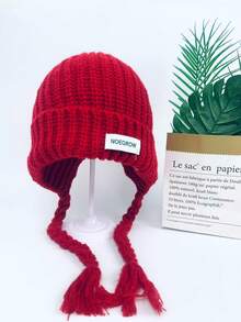 1件装 保暖秋冬新款扭结针织羊毛帽套头帽 女士秋冬保暖护耳飞行帽 滑雪雷风帽 男士编织羊毛针织帽 女士纯色百搭大头羊毛帽