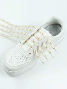 1 Pair Beige Rhombus Flat Woven Shoelaces, Suitable For Sneakers, Loafers, Casual Shoes, Canvas Shoes - Beige - View 6