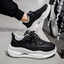 Men's Fashion Sneakers Casual Leather Trainers Retro Chunky Sneakers Comfortable Breathable Running Shoes Versatile Spring/Autumn Athleisure Footwear - Black - View 8