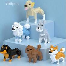 1pc Cartoon Building Block Mini Animal Dog Sausage Dog/Labrador/Schnauzer/Shiba Inu/Poodle Teddy Pet Dog Companion DIY Assembly Educational Building Block Set Home Decor Birthday Gift - Multicolor - View 2