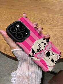 1pc Fashionable Minimalist Striped & Spotted Dog Pattern Vertical Faux Leather Textured Classic Anti-Drop High-End Soft Protective Phone Case, Suitable As Birthday, Holiday Gift For Friends, Family, Couples, Compatible With Apple And Phones 17/16 PLUS/16 PRO/16 PRO MAX - Multicolor - View 5