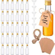 30 chai rượu rỗng bằng nhựa PET tái sử dụng 50ml, chai mini kèm phễu nhỏ 5cm và hộp giấy trang nhã để đảm bảo an toàn sản phẩm trong quá trình vận chuyển, có nắp vặn màu vàng/đen/bạc. - Bộ 30 thẻ treo - Xem 19