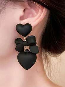 1 Pair Personalized Earrings, Valentine's Jewelry For Women, Customizable With Your Name, Black Heart Shaped Earring Pendant, Suitable For Daily Wear And Parties, Alloy Material, Laser Engraved Letters, Wedding Party Accessory, Valentine's Day Gift, Mother's Day Gift - Multicolor - View 5