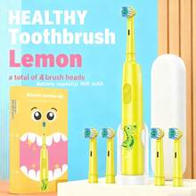 Kids Electric Toothbrush, 3 Colors Available (Blue, Pink, Yellow), Cute Dinosaur & Dolphin Design, Comes With 4 Replacement Brush Heads + Portable Travel Case, Soft Bristles For Gentle Gum Care, Easy To Operate, 600mAh Battery Capacity, Suitable For Home And Travel Use, Great Gift For Christmas, Birthday - Multicolor - View 10