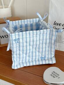 Keranjang Penyimpanan Lipat Bergaris Berlapis, Kotak Penyimpanan Meja Lipat, Tas Kosmetik Ember Pita Kapasitas Besar untuk Rumah, Dekorasi Ruangan - Baby Blue - View 13