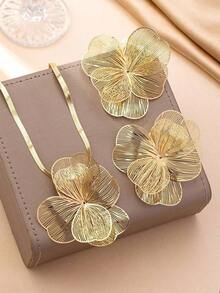 1 Pair Vintage Elegant Metallic Gold Textured Floral Pendant Earrings, Suitable For Women's Daily, Party, Holiday, Gift - Vàng - Xem 13