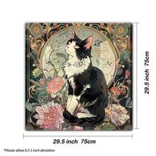 1件装神秘巫术猫咪祭坛布，紫色花卉图案，涤纶材质，可用于占卜塔罗牌，是女巫装饰、万圣节装饰配件、仪式祭坛主题装饰的理想之选。