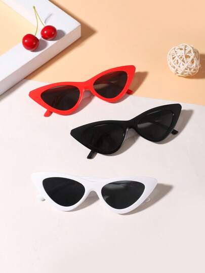 3 piezas Gafas de moda con montura de ojo de gato de policarbonato para niños y niñas de 7 a 14 años, para uso al aire libre, con estuche