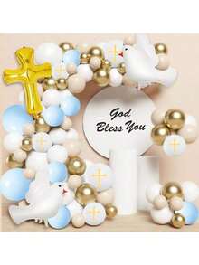 First Holy Communion Balloons Garland Arch Kit Confetti White Gold Thickening Latex Balloons For Cross God Bless Christening Baptism Theme Birthday Party Decorations Supplies - Khaki - View 5