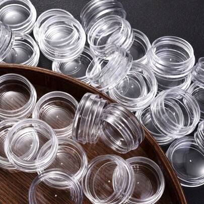 10/50 יח'\סט שקוף פלסטיק תכשיטי חרוזים אחסון קופסת אחסון תחתית קטנה עגולה מיכל צנצנות איפור ארגונית קופסות אחסון