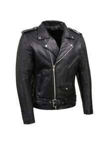 Icebanner Men PU Leather Jacket Motorcycle Fashion Loose PU Leather Coat 's Moto Biker Rock Jacket - 黑色 - 查看 9