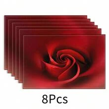 Juego de 1/4/6/8/12 piezas, diseño de corazón rojo, Día de San Valentín, diseño a cuadros, manteles de mesa de comedor de lino, manteles individuales impresos lavables, almohadillas protectoras de superficie, manteles de mesa de comedor para interiores y exteriores, adecuados para fiestas festivas, cocina y comedor - Multicolor - Ver 15