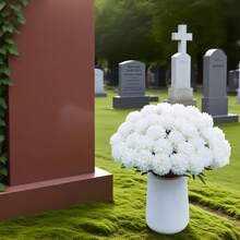 5pcs Artificial White Chrysanthemum Flowers - Lifelike Fake White Flowers - UV Resistant - For Home/Outdoor/Wedding/Apartment/Garden/Elegant Gravestone Decoration, Suitable For Funeral, Memorial, Thanksgiving, Halloween, Christmas, Autumn/Winter Decor