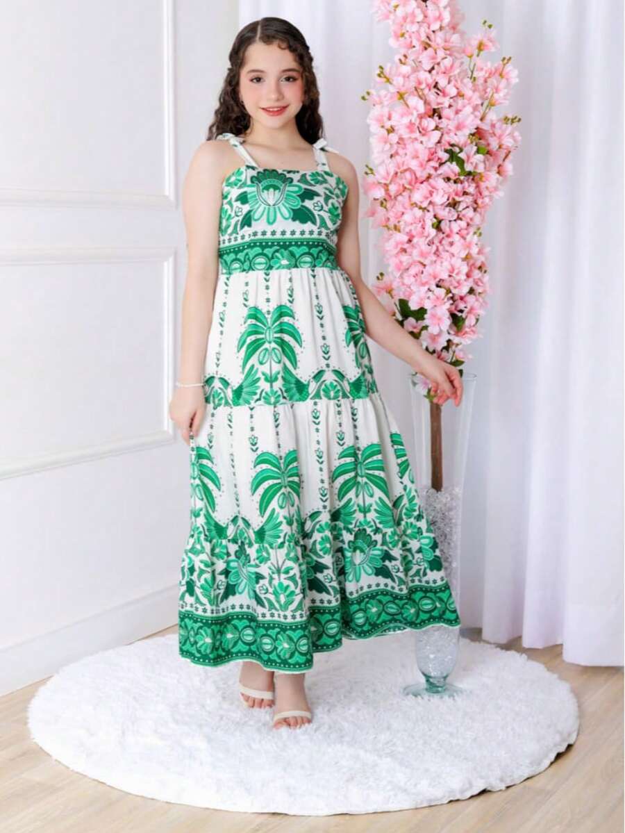 Long Strappy Dress - Viscose Print - 綠色 - 查看 1