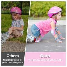 FIODAY - Rodilleras para niños, rodilleras y codos, juego de equipo protector ajustable para patinaje en línea, ciclismo, monopatín, patinete, 8 a 13 años, mediano, morado(Rosado M) - Multicolor - Ver 3