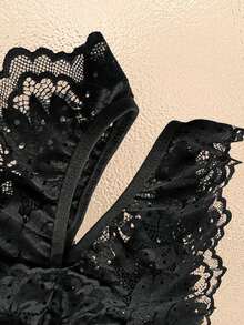 1pc Women's Sexy Lace Hollow Out Bodysuit Lingerie, Suitable For Home Use For Going Out, Baddie Look