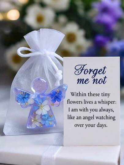 2sets 2D Flat Angel Wings Pocket Hug Angel Figurine Set, Includes Inspirational Card, Pocket Size, Decorative Art Piece,AIdeal For Home Decor And Holiday Parties. Can Be Used As A Condolence, Memorial Gift, Party Decor, Mother's Day Gift Forget-Me-Not Gift Present Decoration, Wedding Keepsake, Or Party Favor.