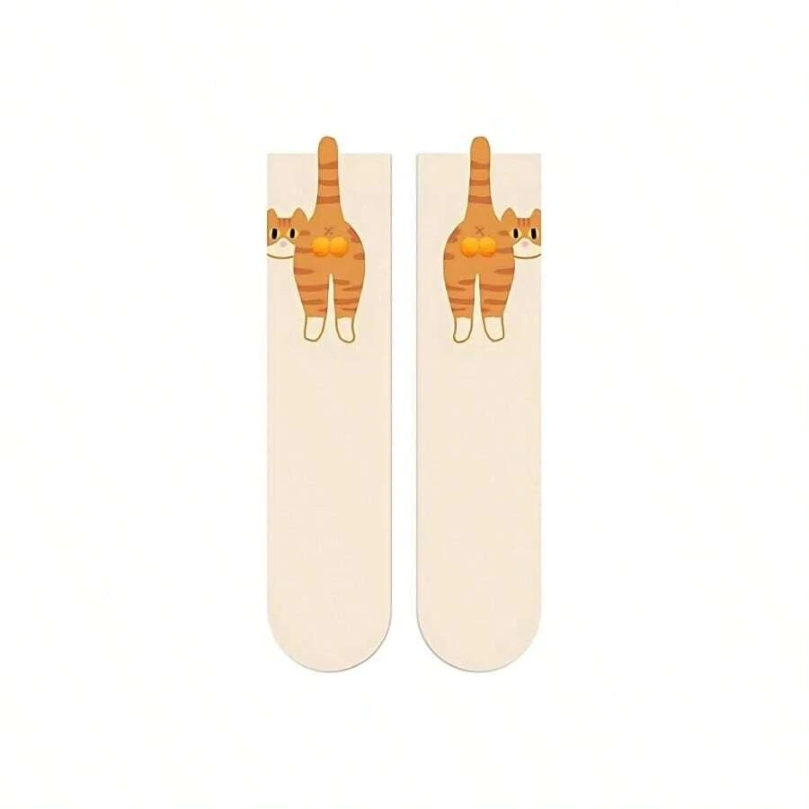 Calcetines de gato con bolitas peludas, Algodn 3D, Divertidos calcetas de gato con bolitas, Regalos novedosos para amantes de los gatos, Ropa cmoda y linda para el da - blanco - Ver 1