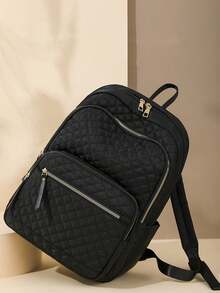 Laptop Backpack For Women, Quilted Durable Classical 14/15.6 Inch Laptop Bag For Work Travel With Laptop Compartmen, Fashion Daypack School Backpack For Girls, Waterproof Lightweight Casual Back Pack College School Bookbag With USB Charging Port For Men And Women. The New And Old Versions Are Shipped Out Randomly. - Black - View 4