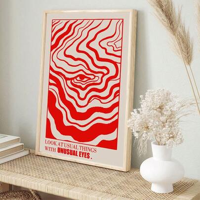 1件/套 复古红色抽象眼睛帆布墙画 复古嬉皮士海报 励志语录墙饰 60年代70年代风格 公寓装饰画，理想礼物墙饰，不含画框