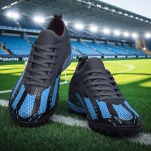 1 Pair Unisex Studded Football/Soccer Training Shoes, High-Top Outdoor Team Sports Shoes For Artificial Turf, Hard Court, Indoor Training Field, Professional Large Size Rugby Shoes, Men's Professional Sports Shoes With PU Front Lace-Up, Non-Slip Rubber Sole, TF Short Studs, Lightweight High-Performance Anti-Slip Design, Professional Football Boots, Factory Direct - Gray-blue - View 3