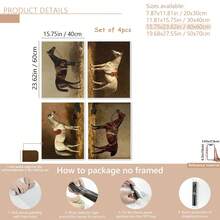 4 piezas/set de arte de pared con temática vintage de caballos, arte de pared con temática ecuestre, pintura de estilo rústico, adecuado como regalo, adecuado para decoración del hogar, decoración de habitaciones, decoración de dormitorios, decoración de salas de estar, decoración de baños, decoración de paredes, opcional con marco de arte de pared. - Marrón - Ver 15
